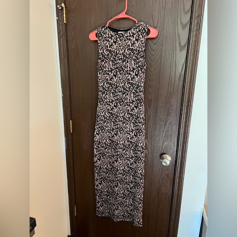 Leopard Print Mesh Ankle Length Dress - Size S